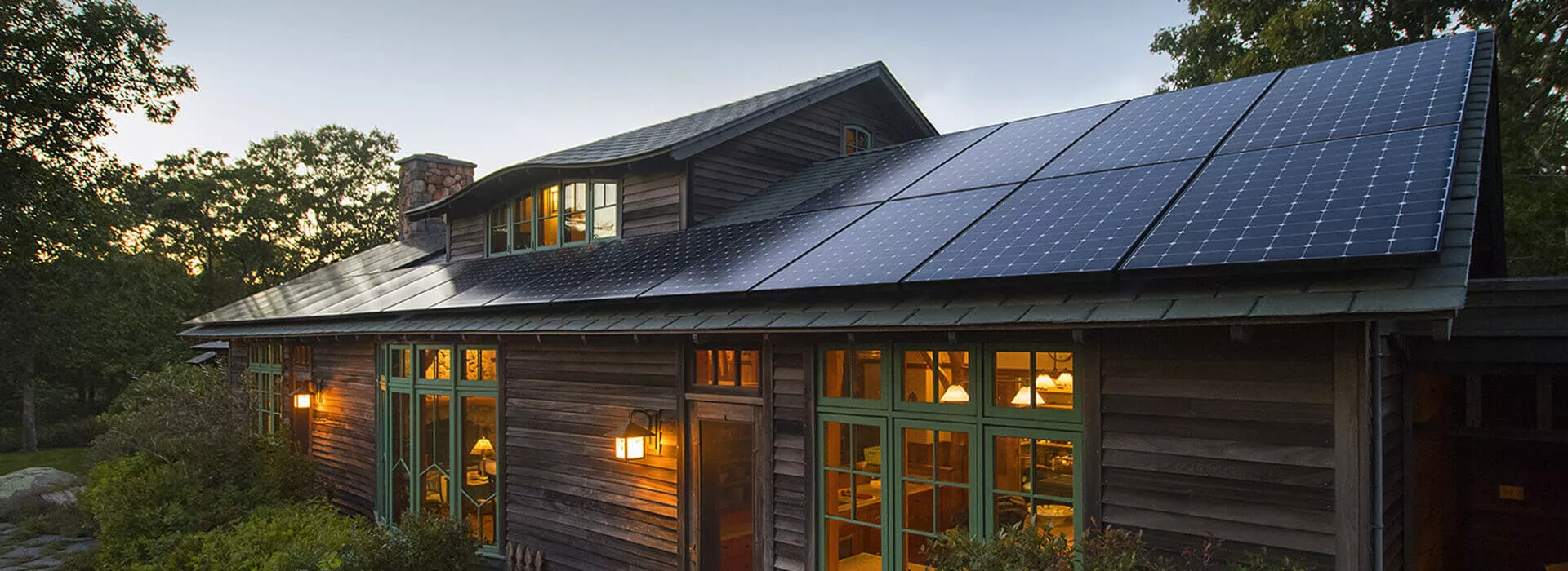 cabin home with solar panels