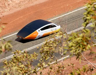 Aerial shot of Team Eindhoven solar car