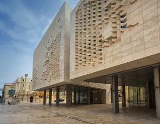 Exterior ground-level view of Malta Parliament building