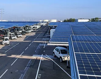 arial view of Neoen carport solar panels