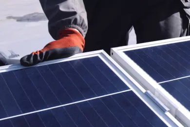 solar installer by solar panel