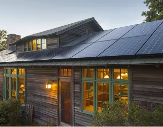 cabin home with solar panels