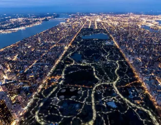 view of city lights at dusk