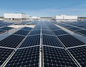 view of rooftop solar panel installation