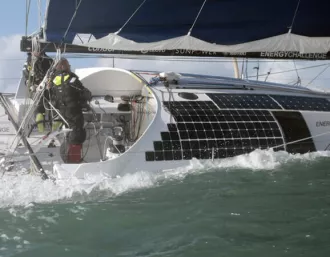 Phil Sharp racing a solar-powered boat